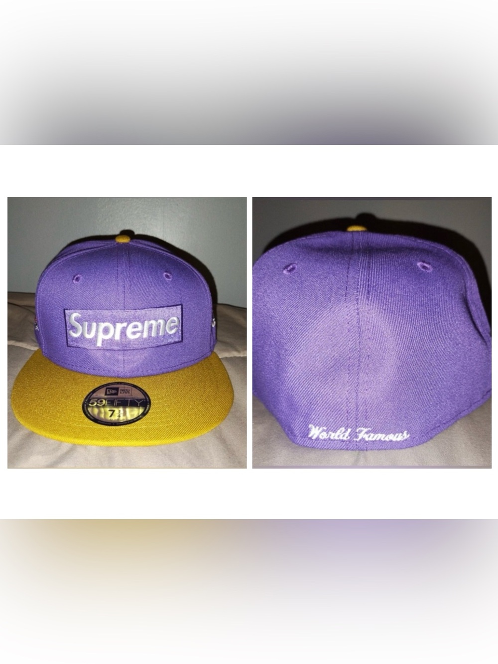 Supreme Hat Purple New Era Two-Tone Box Logo Fitted Baseball Cap Size 7 1/4 NWT